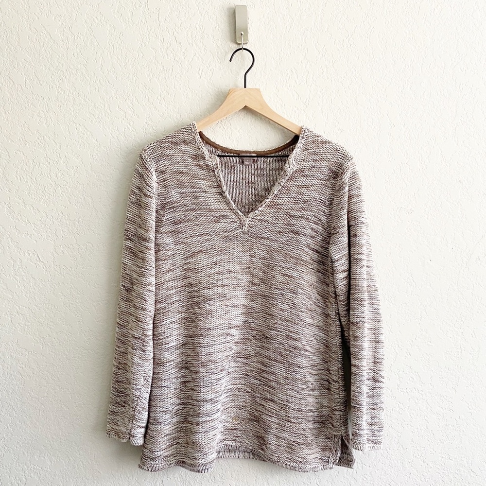 J.Jill V-Neck Marled Cotton Chunky Knit Sweater M